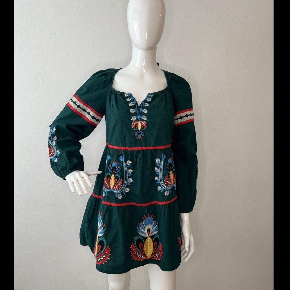 ANTHROPOLOGIE LET ME BE Embroidered Tunic Mini Dress
